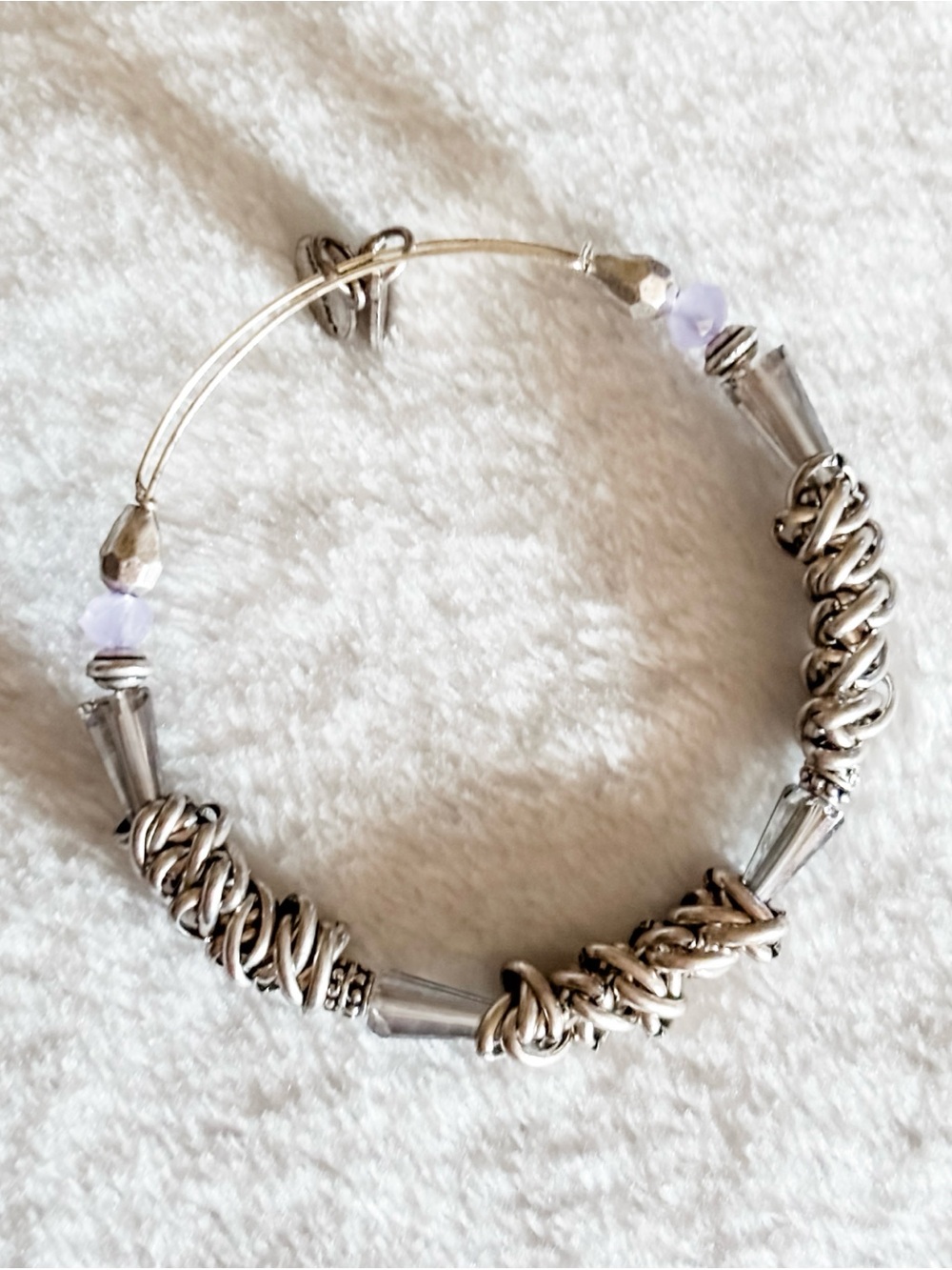Alex and Ani Textured Silver and Lavender Beaded Bangle Bracelet - Silver